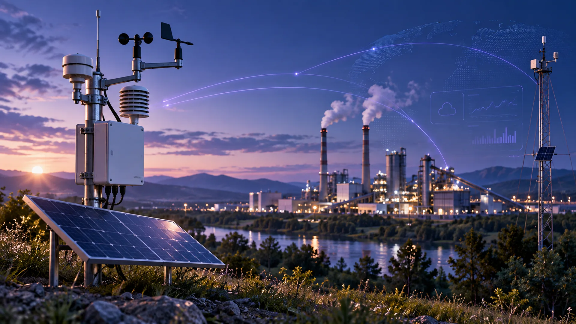 Environmental monitoring station near an industrial facility